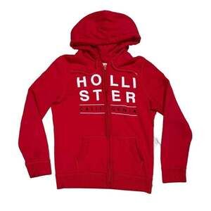 Hollister California Logo Red Zip-Up Hoodie Fleece Sweatshirt XS